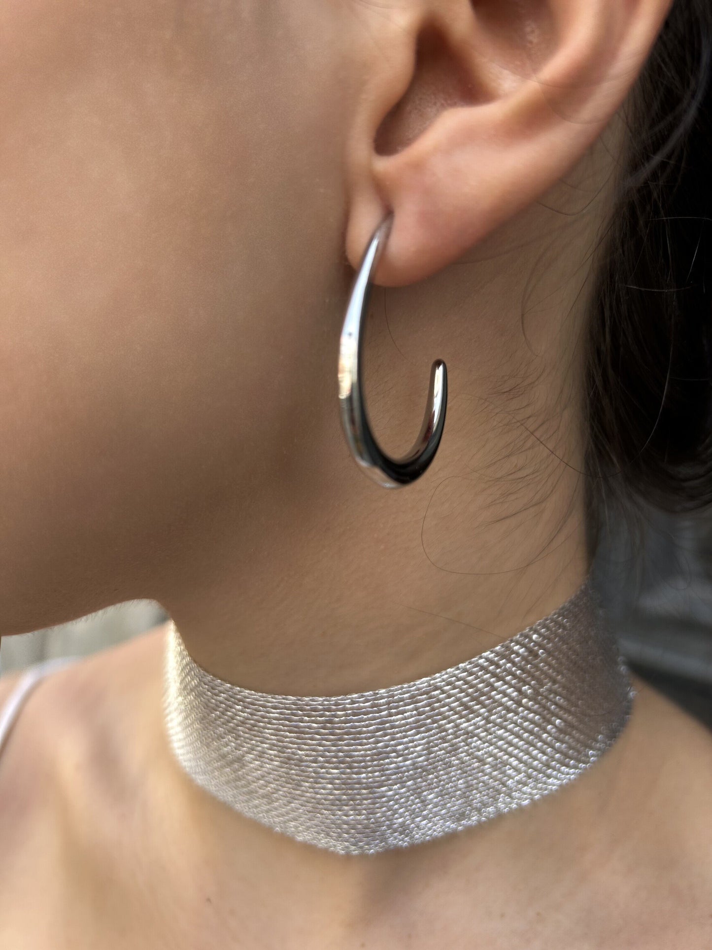 Silver Oval Hoop Earrings