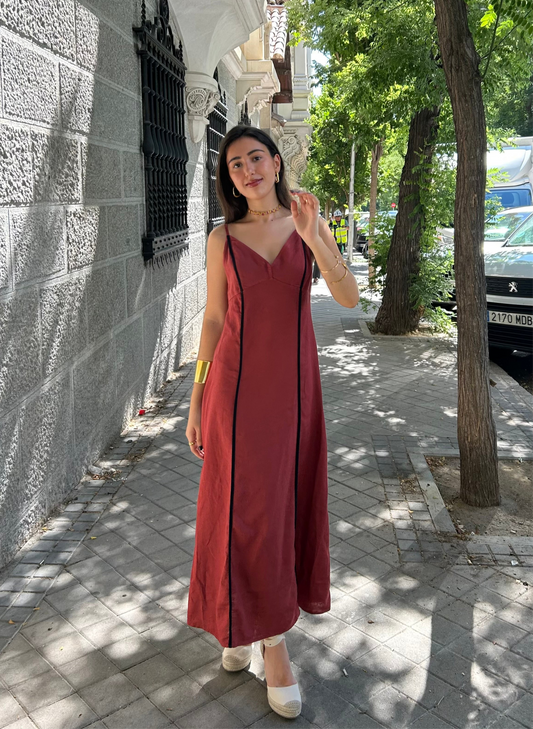 Vestido lino Zahara teja