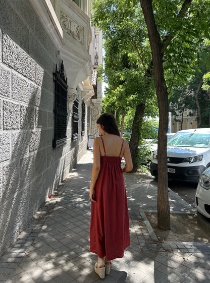 Vestido lino Zahara teja