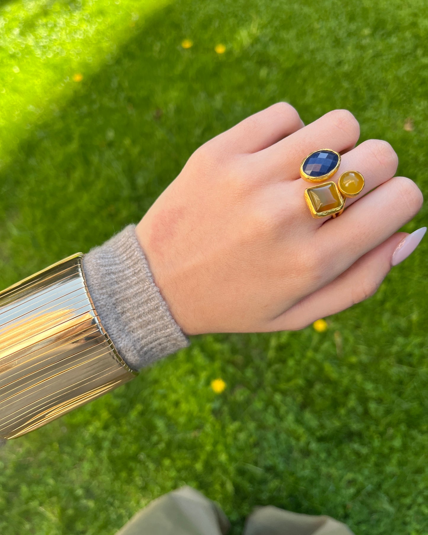 Anillo Triple Piedra Marine