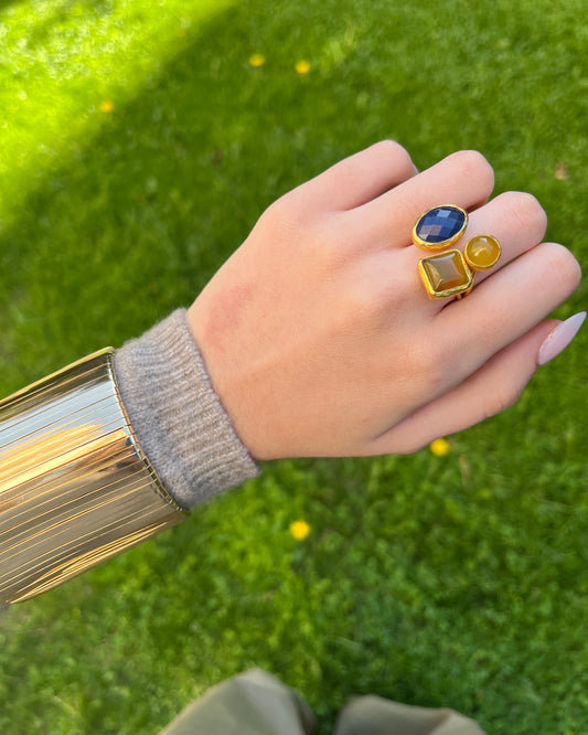 Anillo Triple Piedra Marine