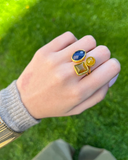 Anillo Triple Piedra Marine