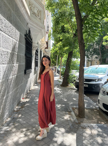 Vestido lino Zahara teja