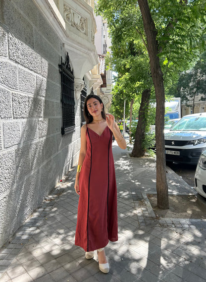 Vestido lino Zahara teja