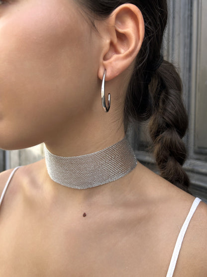 Silver Oval Hoop Earrings